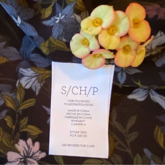 👚Cabi Floret Black Floral Ruffle Collar Button Long Sleeve Blouse Sz Small NWOT - Picture 5 of 10